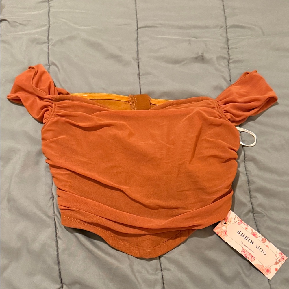 SHEIN Terracotta Off-Shoulder Blouse